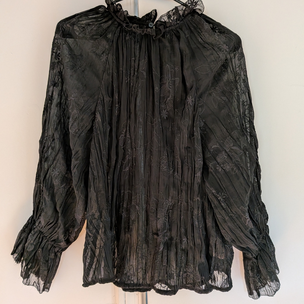 Zara Black Sheer Blouse with Floral Details